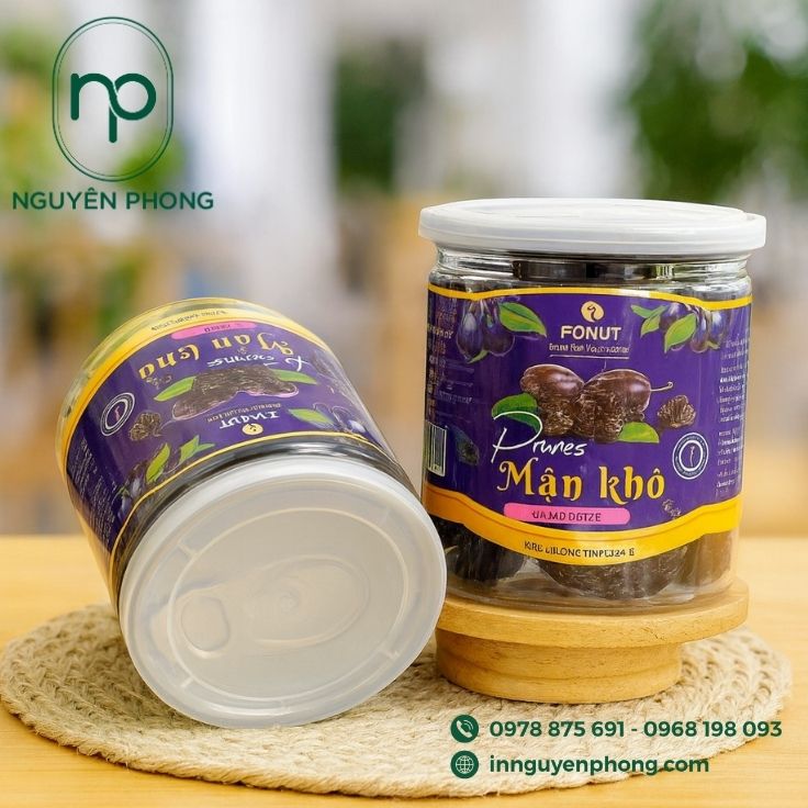 Mẫu tem dán mận sấy in logo 